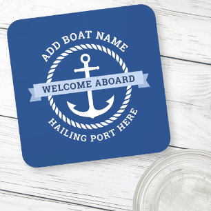 Anker touw rand boot naam welkom aan boord bier onderzetter