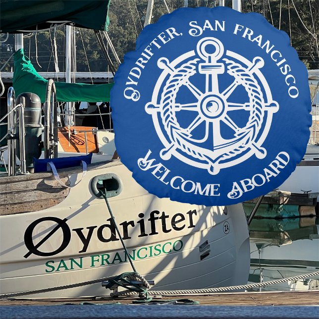 Anker Touw Schip Wiel Boot Naam Welkom Aan boord Rond Kussen (Creator heeft geüpload)