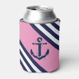 Anker/touw voor de zeemacht, blauwe streep - roze blikjeskoeler