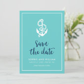 Anker Turquoise en Blauwe Schriftelijke Kennisgevi Save The Date (Staand voorkant)