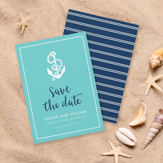 Anker Turquoise en Blauwe Schriftelijke Save the D Date