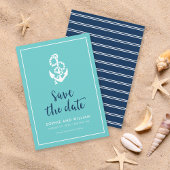 Anker Turquoise en Blauwe Script Bewaar de Datum Save The Date