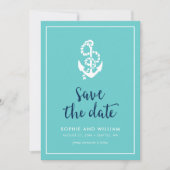 Anker Turquoise en Blauwe Script Bewaar de Datum Save The Date (Voorkant)
