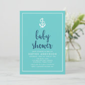 Anker Turquoise en Blue Script Baby shower Kaart (Staand voorkant)