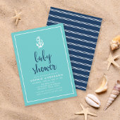 Anker Turquoise en Blue Script Baby shower Kaart