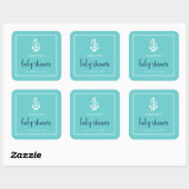 Anker Turquoise en Blue Script Baby shower Vierkante Sticker (Vel)