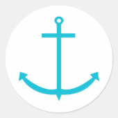 anker turquoise nautisch ronde sticker (Voorkant)