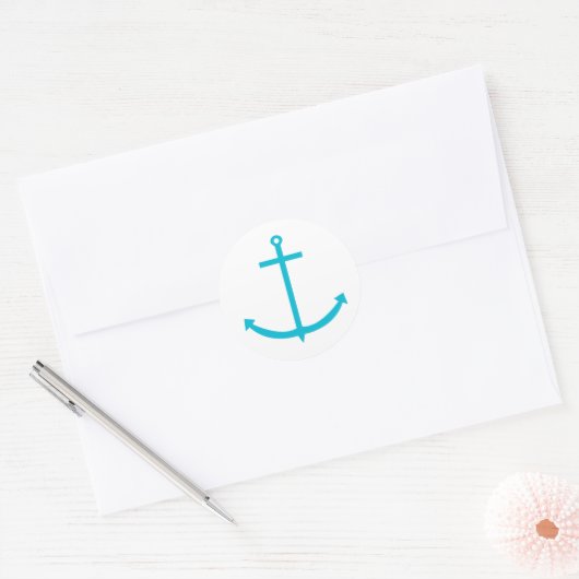 anker turquoise nautisch ronde sticker (Envelop)