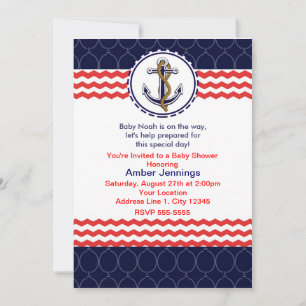 Anker Uitnodigingskaart Nautical Chevron Blauw Roo Kaart