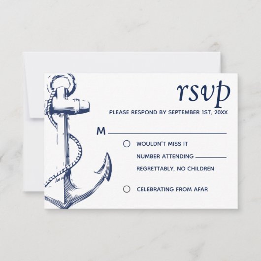 Anker van de marine schets Geen kinderen RSVP Kaart (Voorkant)