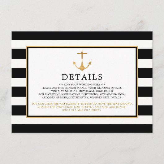 Anker van nautisch goud, detail van zwart & goud v informatiekaartje (Voorkant)