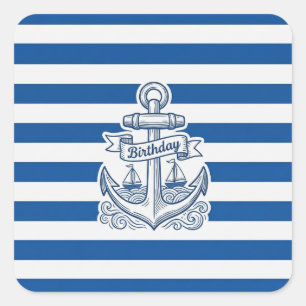 Anker Verjaardag met Zeevaartstrepen Vierkante Sticker