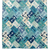 anker visgraat blauw douchegordijn (Voorkant)