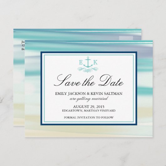 Anker Waterverf Ocean Save the Date Aankondigingskaart (Voorkant / Achterkant)