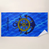 Anker & wiel op water, naam licht donkerblauw toev strandlaken (Voorkant)