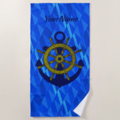 Anker & wiel op water, naam licht donkerblauw toev strandlaken (Voorkant)