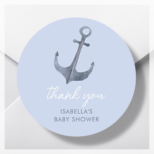 Anker Zeilthema Dank u Baby shower Favor Ronde Sticker