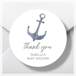 Anker Zeilthema Dank u Baby shower Favor Ronde Sticker