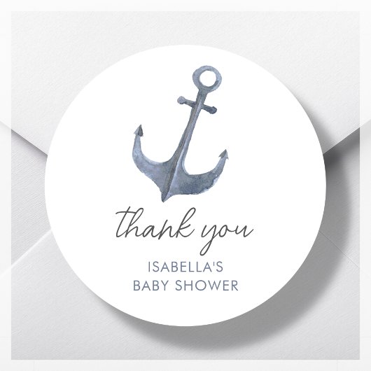 Anker Zeilthema Dank u Baby shower Favor Ronde Sticker