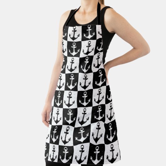 Anker Zwart Wit geruit blokpatroon Schort (Insitu)