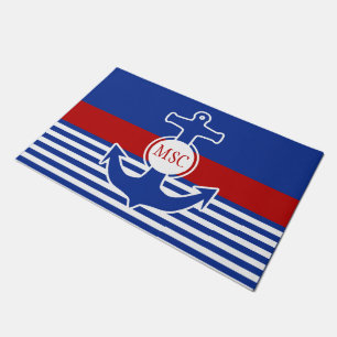 Ankerblauw / Contour white + uw monogram Deurmat