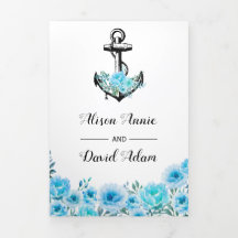 Ankerblauw waterverf bloemen nautische bruiloft