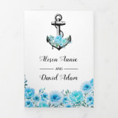 Ankerblauw waterverf bloemen nautische bruiloft drieluik uitnodiging (Cover)
