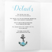 Ankerblauw waterverf bloemen nautische bruiloft drieluik uitnodiging (Binnenzijde eerst)