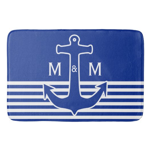 Ankerblauw / witte kleur + uw ideeën badmat (Voorkant)