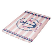 Ankerhartritmeroze strips Nautisch monogram Logo Badmat (Gekanteld)