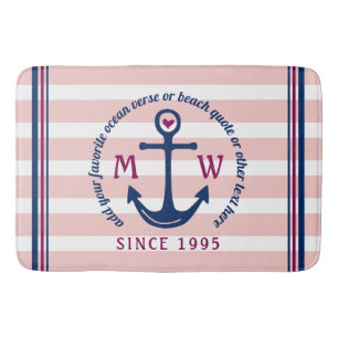 Ankerhartritmeroze strips Nautisch monogram Logo Badmat