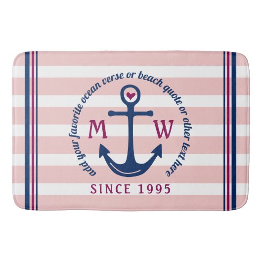 Ankerhartritmeroze strips Nautisch monogram Logo Badmat (Voorkant)
