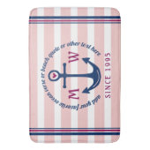 Ankerhartritmeroze strips Nautisch monogram Logo Badmat (Voorkant Verticaal)