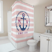 Ankerhartritmeroze strips Nautisch monogram Logo Douchegordijn (In situ)