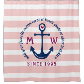 Ankerhartritmeroze strips Nautisch monogram Logo Douchegordijn (Voorkant)