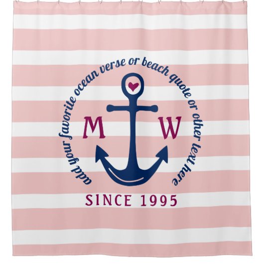 Ankerhartritmeroze strips Nautisch monogram Logo Douchegordijn (Voorkant)