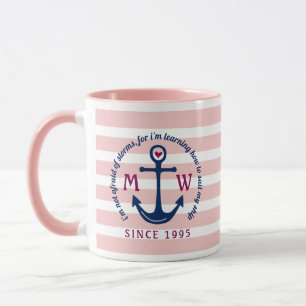 Ankerhartritmeroze strips Nautisch monogram Logo Mok