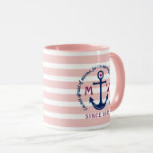 Ankerhartritmeroze strips Nautisch monogram Logo Mok (Voorkant rechts)