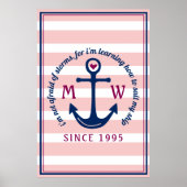 Ankerhartritmeroze strips Nautisch monogram Logo Poster (Voorkant)