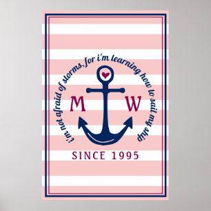 Ankerhartritmeroze strips Nautisch monogram Logo Poster