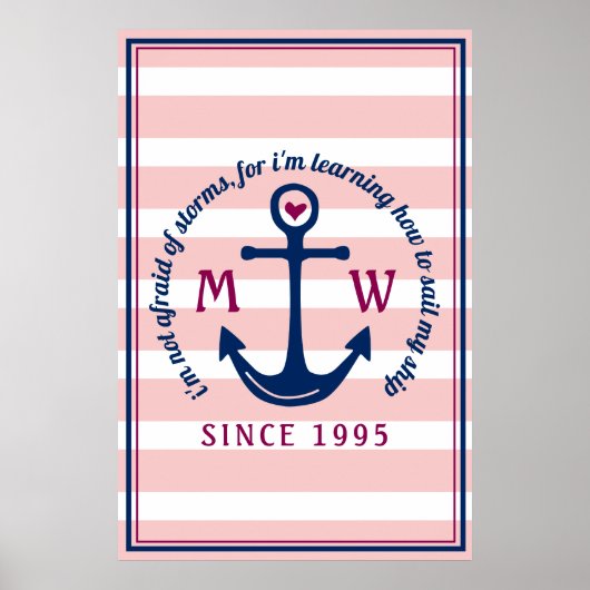 Ankerhartritmeroze strips Nautisch monogram Logo Poster (Voorkant)
