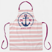 Ankerhartritmeroze strips Nautisch monogram Logo Schort (Voorkant)