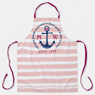 Ankerhartritmeroze strips Nautisch monogram Logo Schort