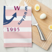 Ankerhartritmeroze strips Nautisch monogram Logo Theedoek (Quarter Fold)