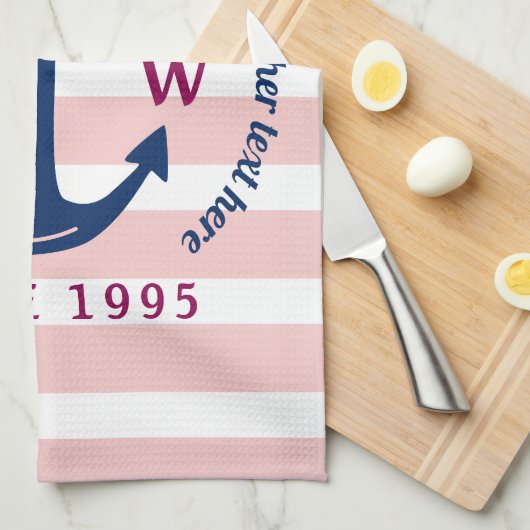 Ankerhartritmeroze strips Nautisch monogram Logo Theedoek (Quarter Fold)