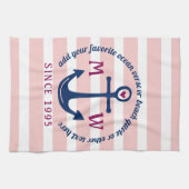 Ankerhartritmeroze strips Nautisch monogram Logo Theedoek (Horizontaal)