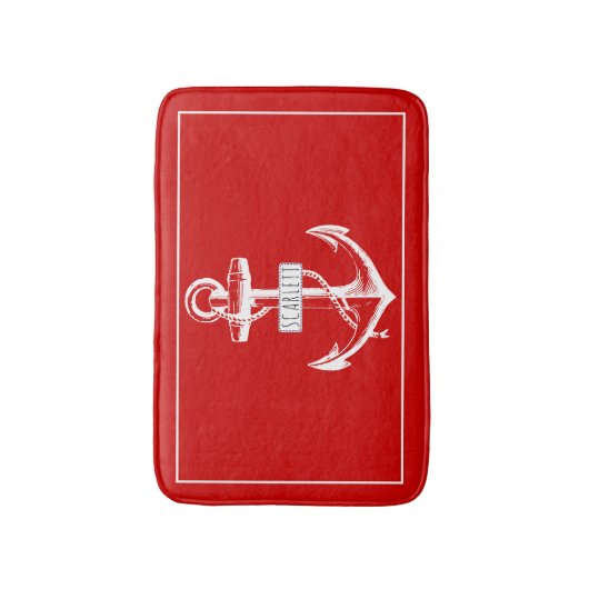  ankerlijst met naam, rood-nautisch badmat (Voorkant Verticaal)