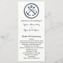 Ankermonogrammen, nautische huwelijksprogramma's programmakaart