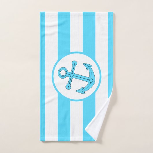 Ankerontwerp Blauw Gestreept Bad Handdoek (Handdoek)