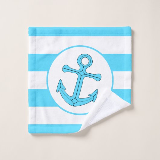 Ankerontwerp Blauw Gestreept Bad Handdoek (Wasdoekje)